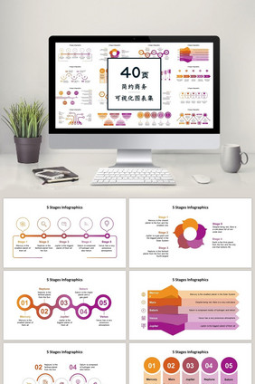 紫红色商务通用40页PPT图表合集