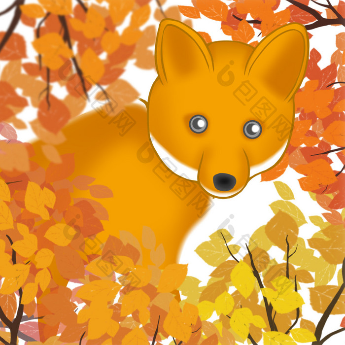 秋天动物树叶狐狸小动画动图GIF