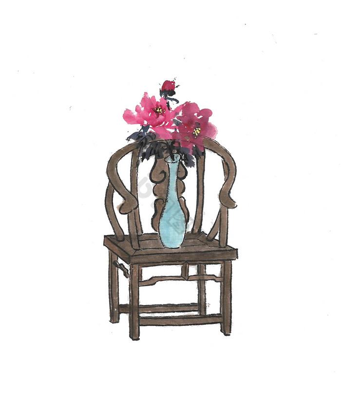 水墨古风椅子花瓶图片