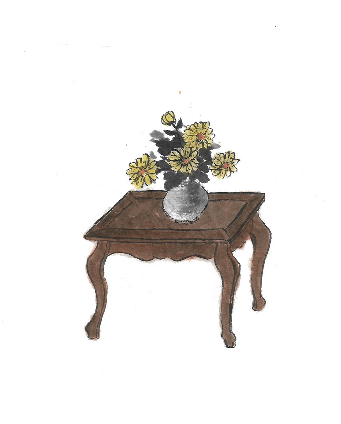 水墨古风桌子花盆图片