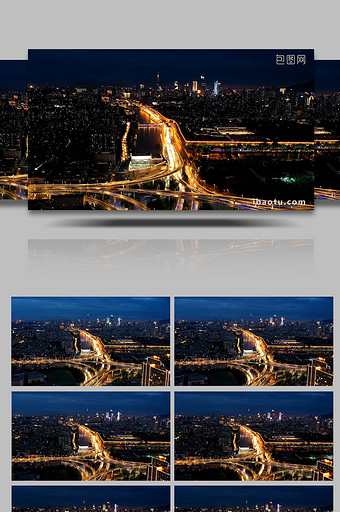 航拍延时南京城市入夜车流城市水系地标建筑图片