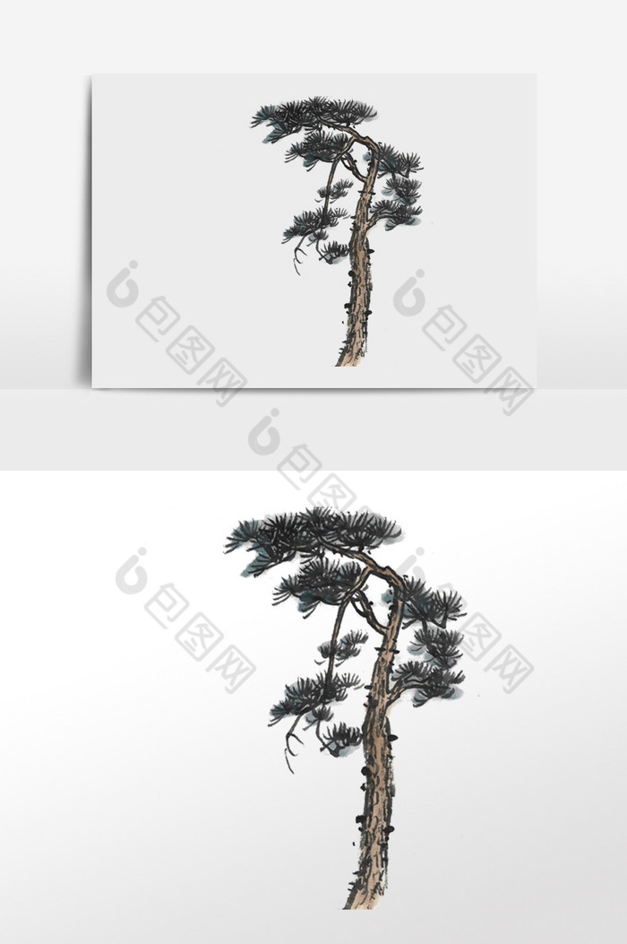 水墨植物画树丛松树图片
