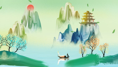 4K中国风绿色山水风景背景视频AE模板