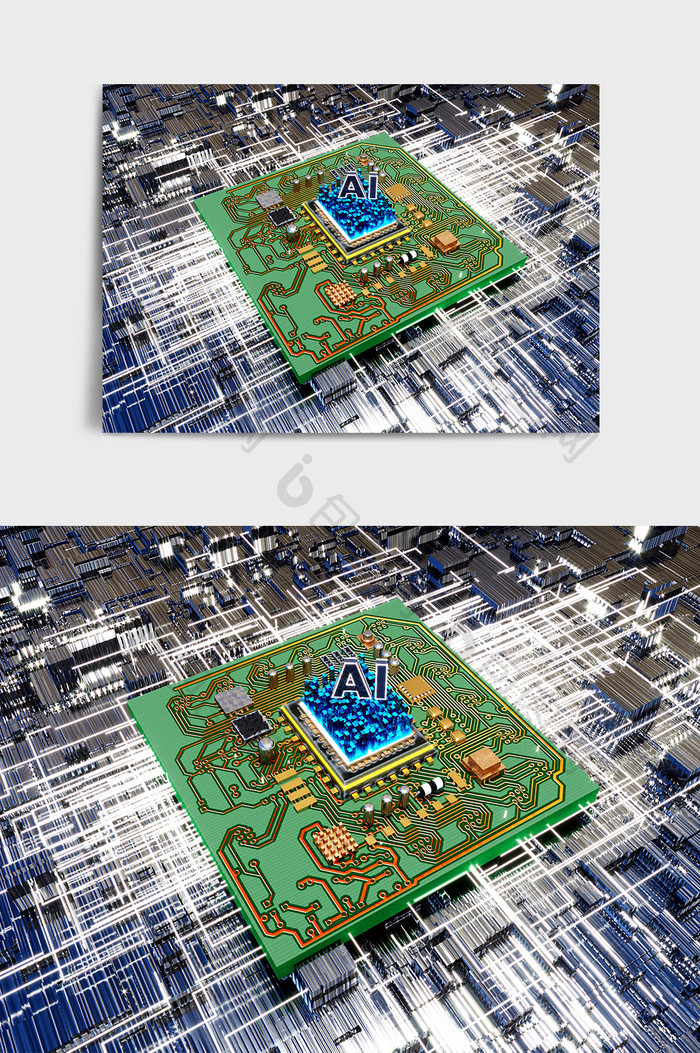 C4D科技风格AI智能芯片场景效果图