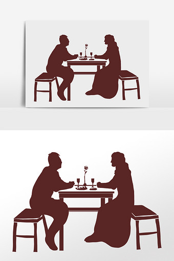 卡通餐厅吃饭情侣剪影