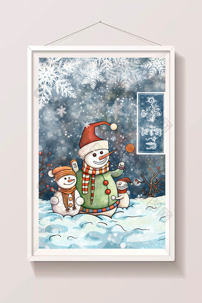 白色欢乐卡通冬天小雪堆雪人插画