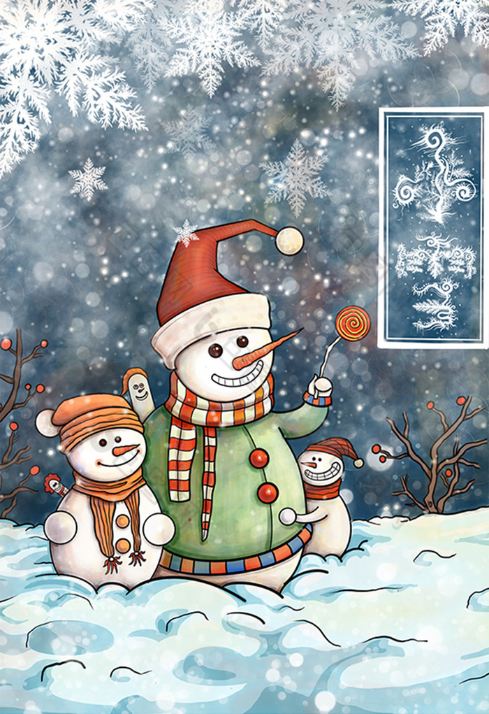 精美好看的欢乐冬天小雪堆雪人插画素材免费下载,本次作品主题是插画