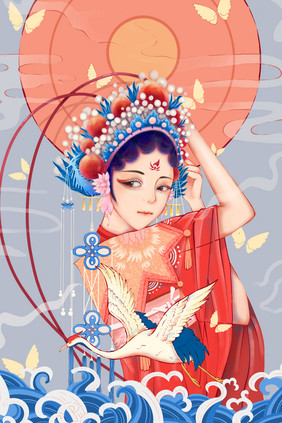 唯美清新中国风国潮京剧花旦美女插画