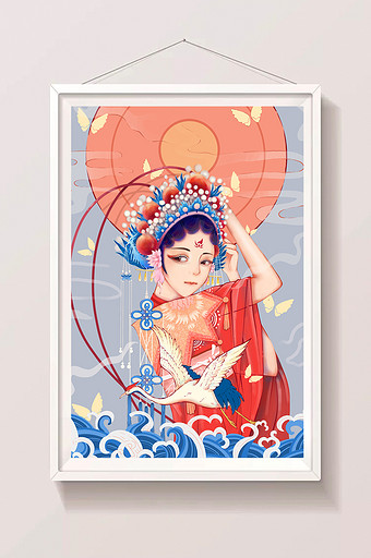 唯美清新中国风国潮京剧花旦美女插画图片