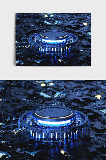 蓝色发光科技海报首页展示C4D创意场景图片