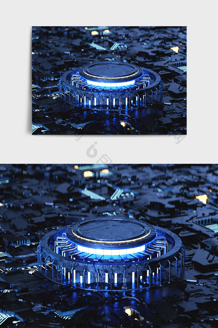 蓝色发光科技海报首页展示C4D创意场景