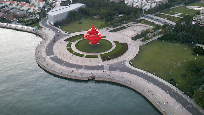 震撼4K航拍青岛海边五四广场奥帆中心旅游