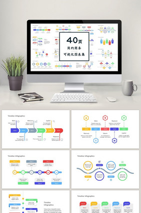 彩色系商务通用40页PPT图表合集