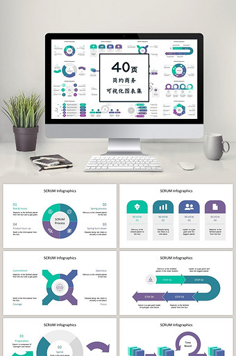 紫绿色系商务通用40页PPT图表合集图片