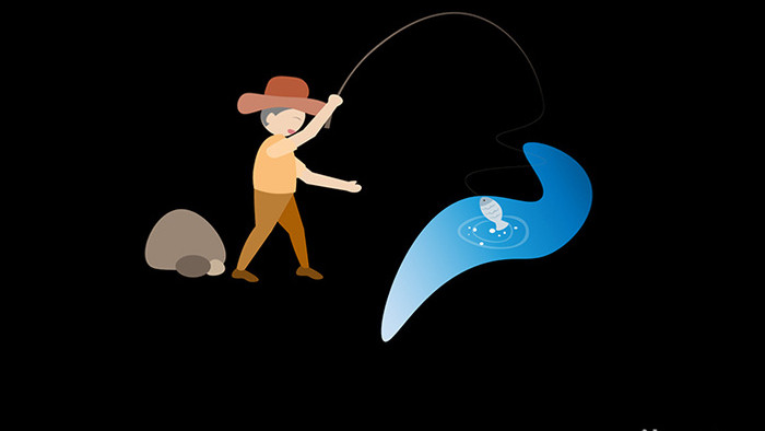 包图扁平画风自然节气小动效处暑钓鱼人物