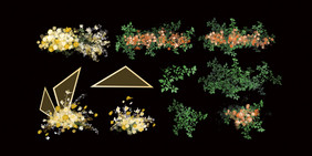 黄橙绿小清新田园风户外婚礼效果图花艺元素