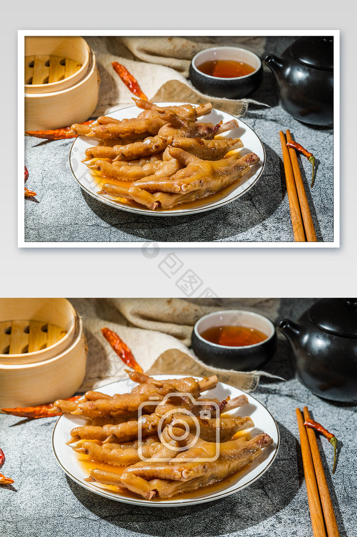 豉汁凤爪和筷子摄影图