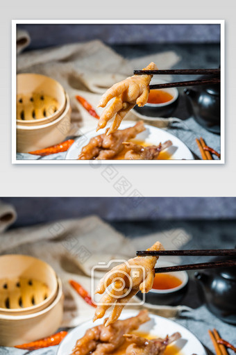 筷子夹起的豉汁凤爪图片