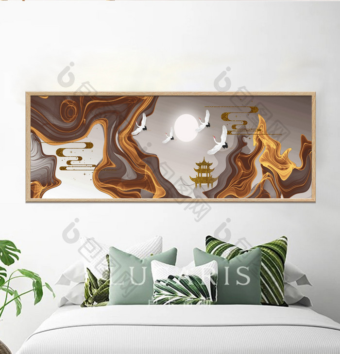 新中式抽象烁金鹤装饰画