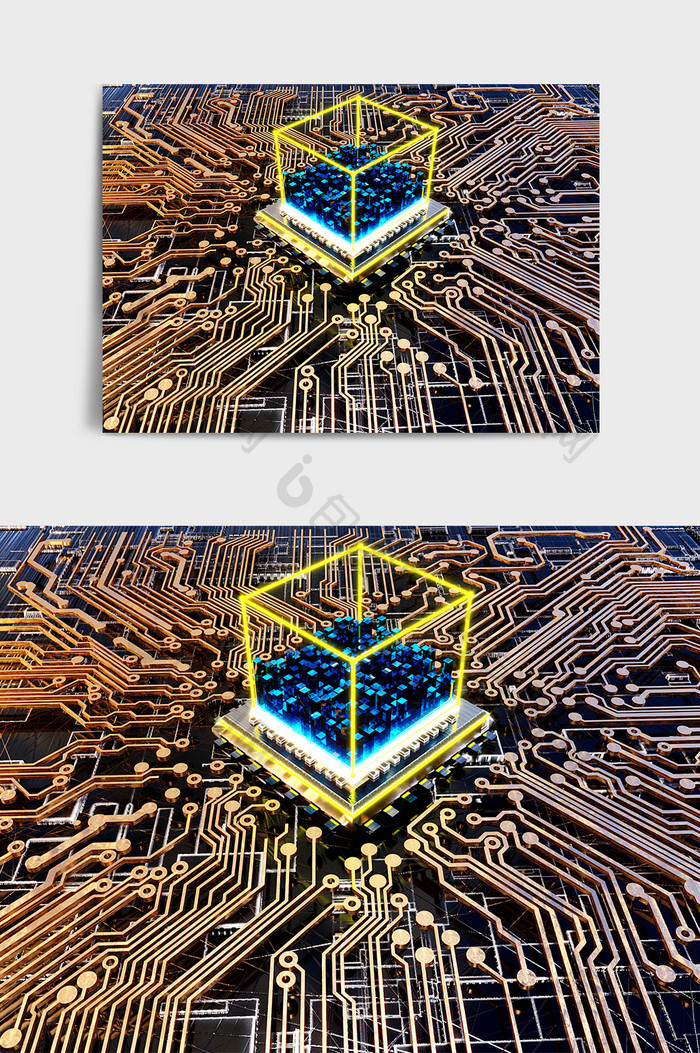 C4D科技芯片集成电路场景效果图