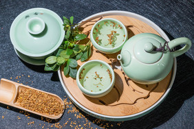 桂花茶茶壶摄影图