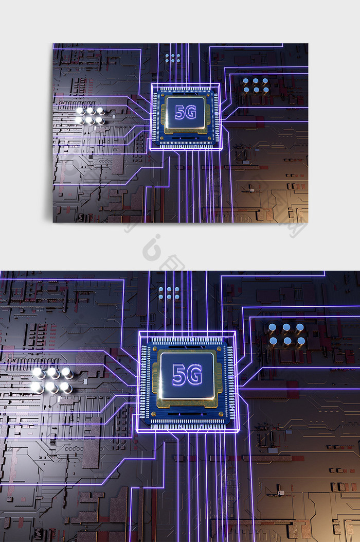 C4D暗色炫酷5G芯片电路场景效果图