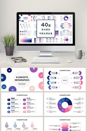 紫红色商务40页PPT图表合集
