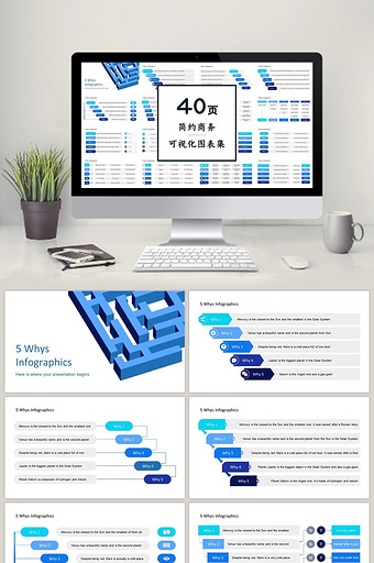 蓝色5H1W商务通用40页PPT图表合集图片