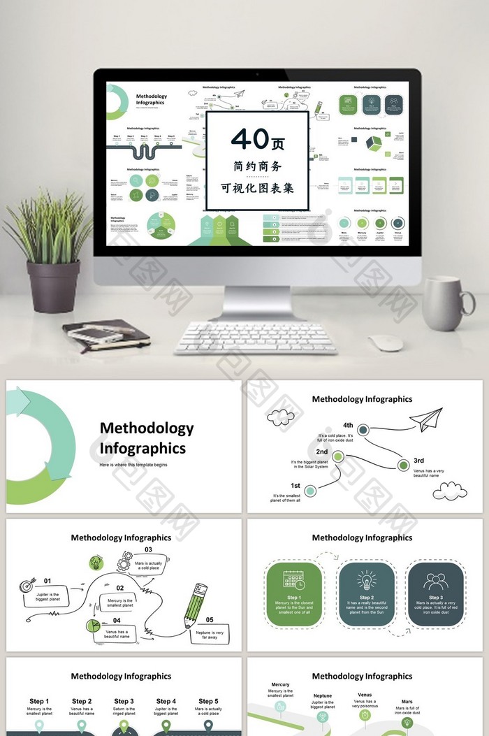 绿色递进商务荧通用40页PPT图表合集图片图片