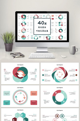 绿色圆环商务通用40页PPT图表合集