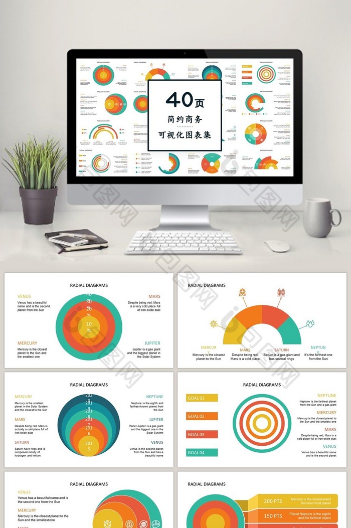 橙色圆圈商务通用40页PPT图表合集