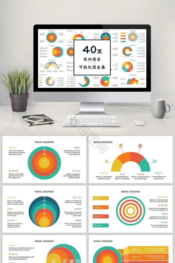 橙色圆圈商务通用40页PPT图表合集图片