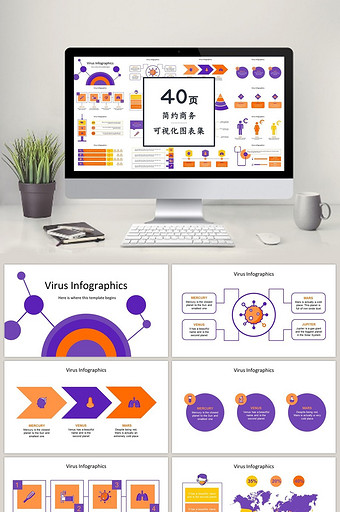 紫橙色商务通用40页PPT图表合集图片