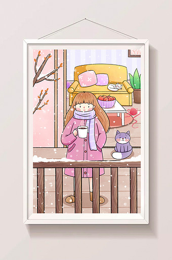 小雪手绘清新女孩插画图片