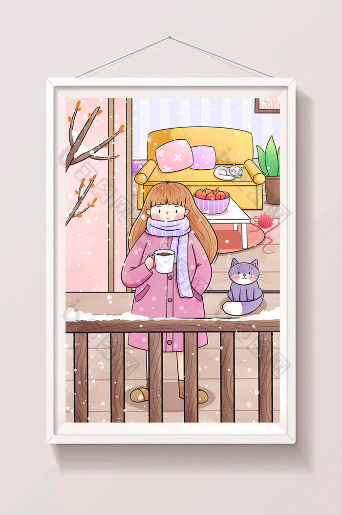 小雪女孩插画图片图片