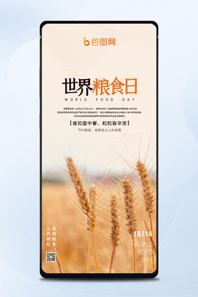 简约大气小麦摄影图节约粮食世界粮食日海报