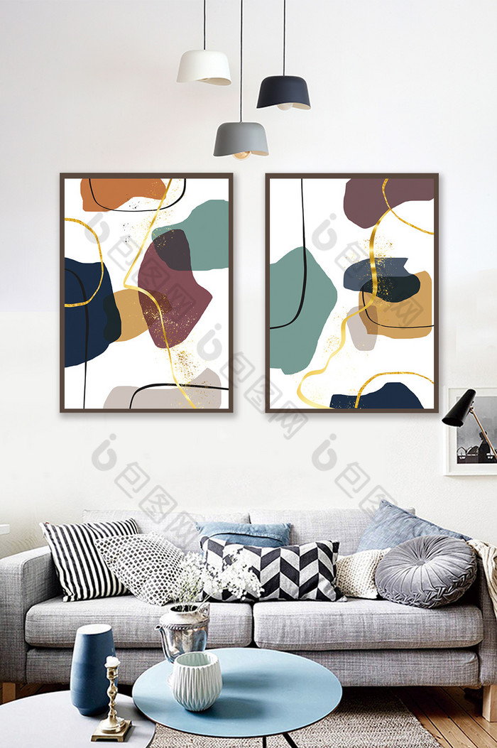 几何抽象轻奢线条色块客厅卧室装饰画图片图片