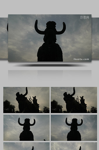 4k剪影延时济南动物园铜牛雕像图片