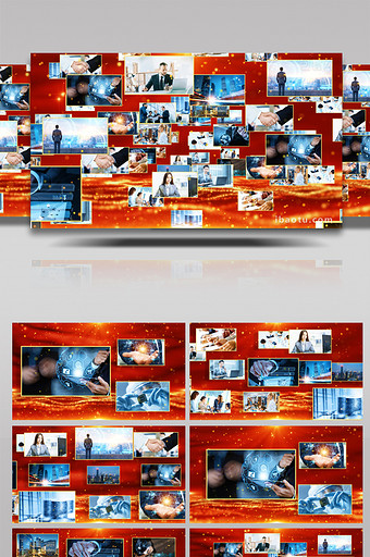 红色党政企业年会颁奖照片墙AE模板图片