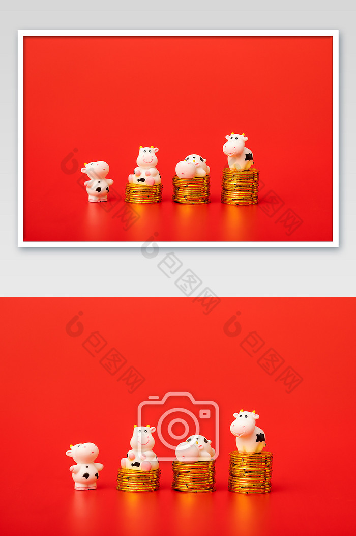 新年牛年金币红色背景摄影图图片图片
