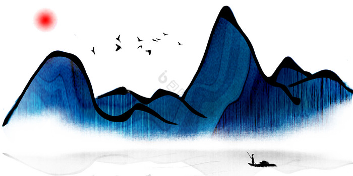 山水重阳节插画图片