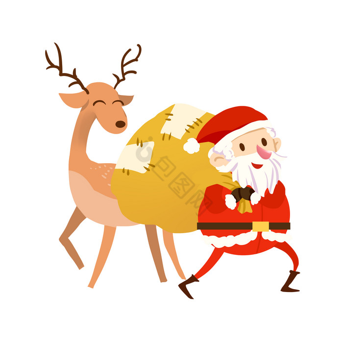 圣诞老人背礼物小鹿图片