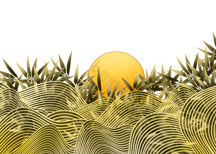 金色山水竹林图片