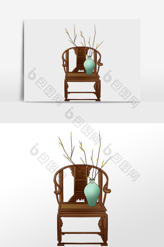 古风古代家具椅子花瓶