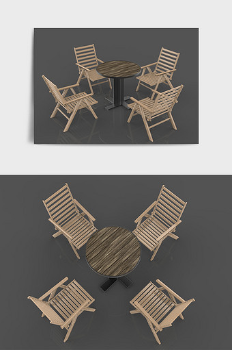 实木户外休闲桌椅C4D模型图片