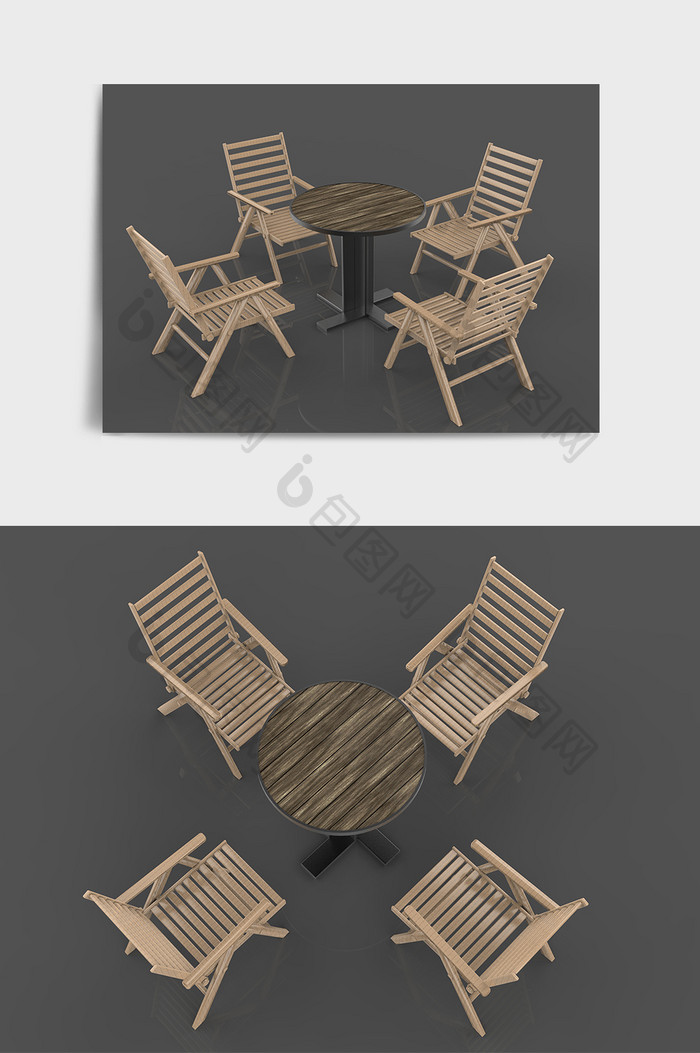 实木户外休闲桌椅C4D模型