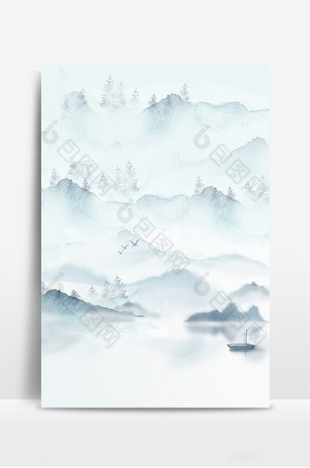 墨绿色意境中国风山水霜降背景图片