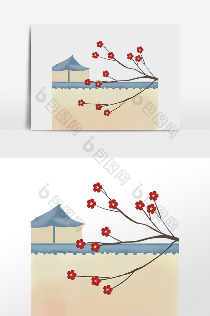 古风建筑屋檐花枝树枝