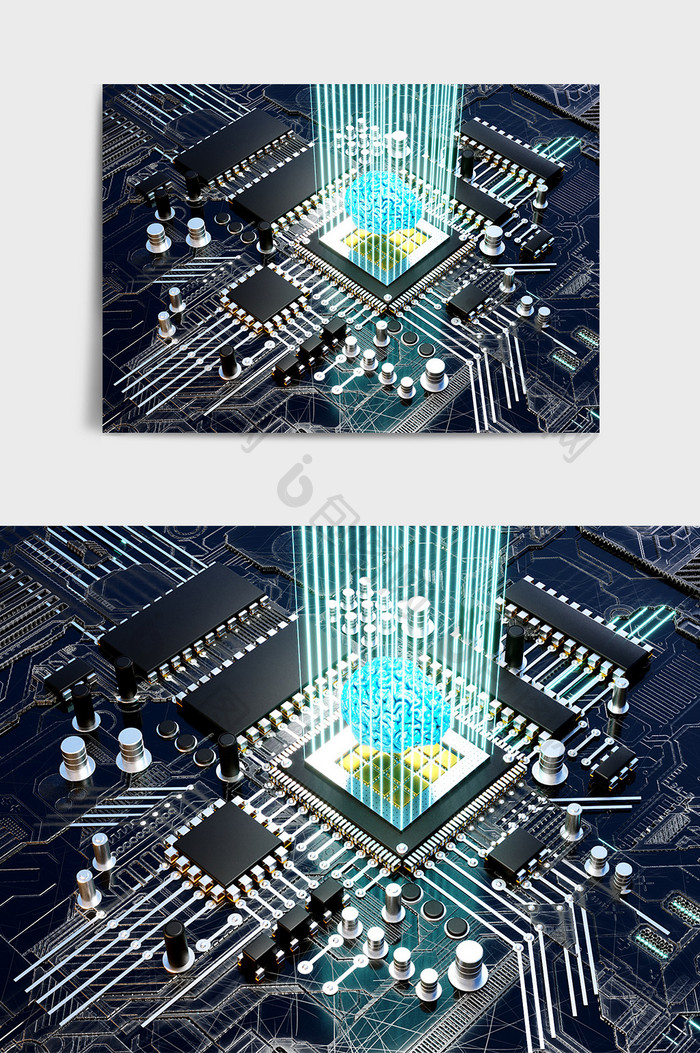 C4D高端脑芯片放大电路场景效果图