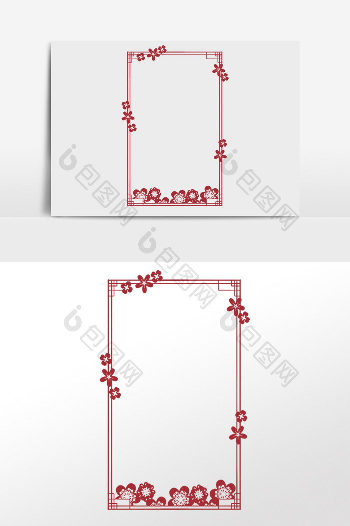 新春剪纸花朵边框